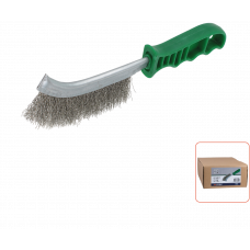 HAND STAALBORSTEL GEGOLFD RVS DRAAD 265X28X0,3MM GROEN HAND STAALBORSTEL GEGOLFD RVS DRAAD 265X28X0,3MM GROEN