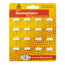 20MM MEUBEL- NYLONGLIJDER+ NAGEL WIT (16 STUKS) 20MM MEUBEL- NYLONGLIJDER+ NAGEL WIT (16 STUKS)