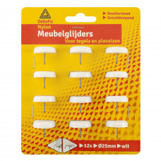 25MM MEUBEL- NYLONGLIJDER+ NAGEL WIT (12 STUKS) 25MM MEUBEL- NYLONGLIJDER+ NAGEL WIT (12 STUKS)