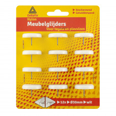 30MM MEUBEL- NYLONGLIJDER+ NAGEL WIT (12 STUKS) 30MM MEUBEL- NYLONGLIJDER+ NAGEL WIT (12 STUKS)
