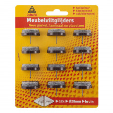 28MM MEUBEL- VILTGLIJDER+ NAGEL BRUIN (12 STUKS)