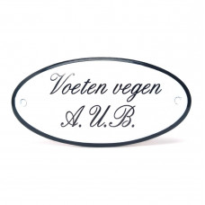 EMAILLE OVAAL NAAMBORD VOETEN VEGEN AUB 10X5CM