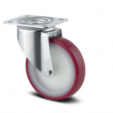 ZWENKWIEL 125MM POLYAMIDE WIT + PU LOOPVLAK ROOD PLAAT 200KG