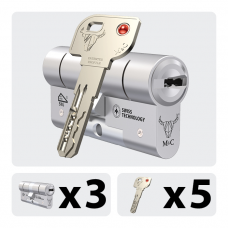 MC MINOS 3X CILINDER 32-32MM GELIJKSLUITEND SKG 3 *** / NIKKEL +5 KEERSLEUTELS