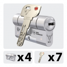 MC MINOS 4X CILINDER 32-32MM GELIJKSLUITEND SKG 3 *** / NIKKEL +7 KEERSLEUTELS