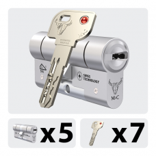 MC MINOS 5X CILINDER 32-32MM GELIJKSLUITEND SKG 3 *** / NIKKEL +7 KEERSLEUTELS