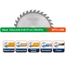 ROTEC HM CIRKELZAAGBLAD 160X2,2X20 Z=48 TF UNI (TRESPA) OPTI-LINE ROTEC HM CIRKELZAAGBLAD 160X2,2X20 Z=48 TF UNI (TRESPA) OPTI-LINE