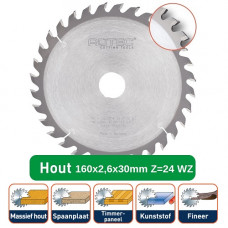 ROTEC HM CIRKELZAAGBLAD 160X2,6X30MM Z=24 WZ ROTEC HM CIRKELZAAGBLAD 160X2,6X30MM Z=24 WZ