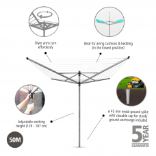BRABANTIA DROOGMOLEN 50MTR LIFT-O-MATIC + GRONDANKER ZILVERGRIJS
