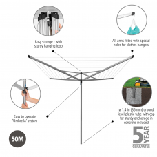 BRABANTIA DROOGMOLEN 50MTR COMPACT + GRONDANKER ZILVERGRIJS