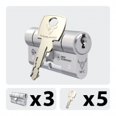 MC MATRIX 3X CILINDER 32-32MM GELIJKSLUITEND SKG 2 ** / NIKKEL +5 METALEN SLEUTELS