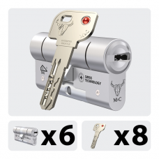 MC MINOS 6X CILINDER 32-32MM GELIJKSLUITEND SKG 3 *** / NIKKEL +8 KEERSLEUTELS